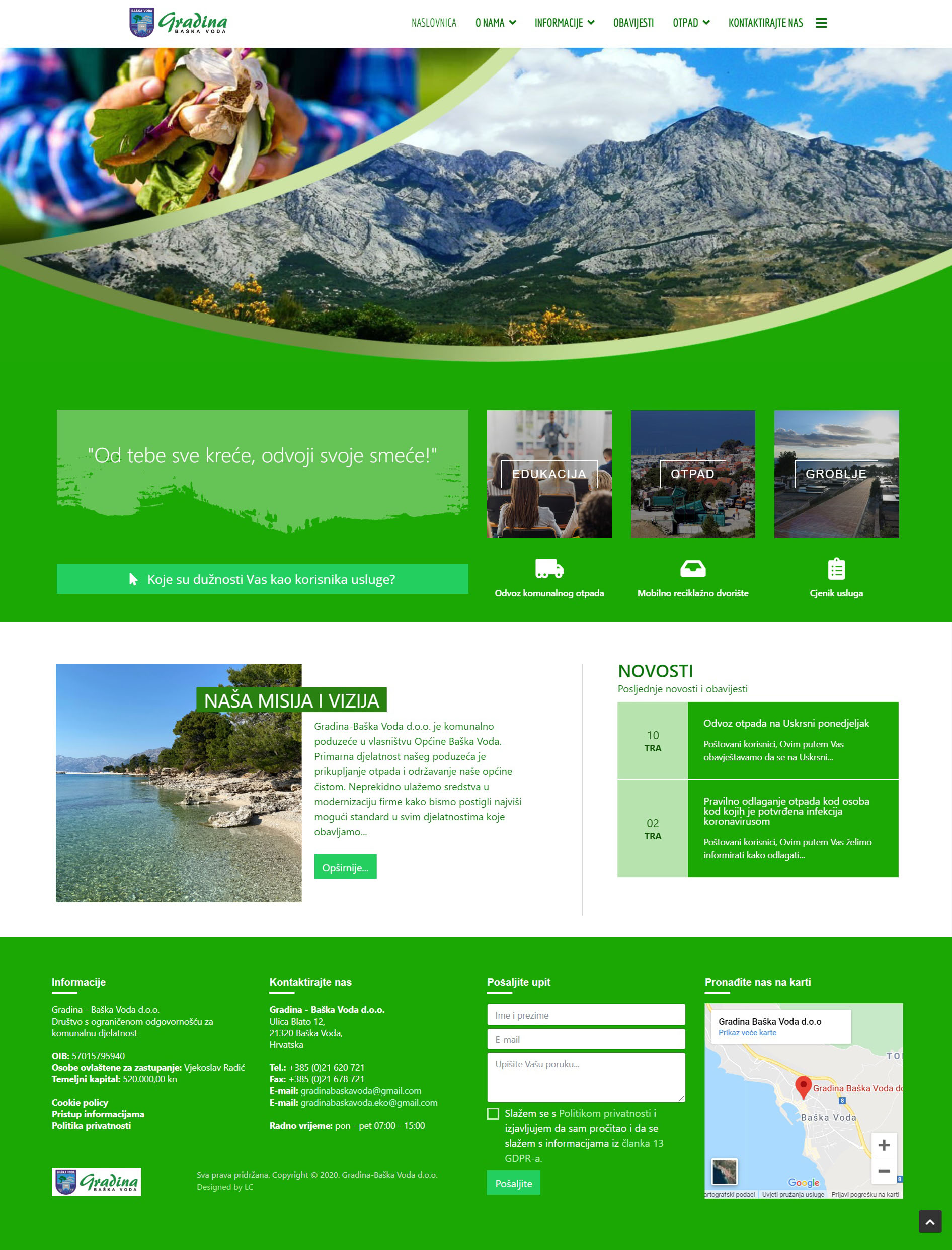 Nova internet stranica komunalnog poduzeća Gradina - Baška Voda d.o.o.